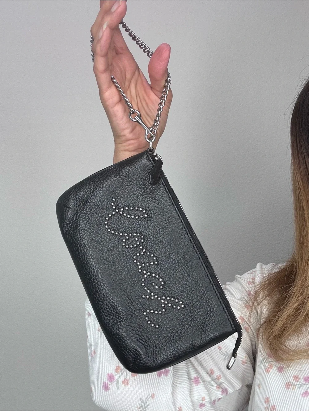 Coach clutch studded Coach script